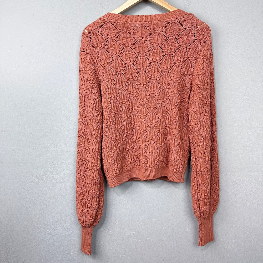 Driftwood Cardigan Women Size M Spice Orange Textured Shell Knit Balloon Sleeve - Picture 5 of 9